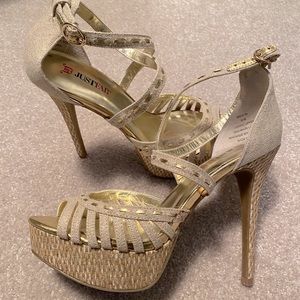 Just Fab Gold Tan Beige Taupe Strappy Heels 8.5